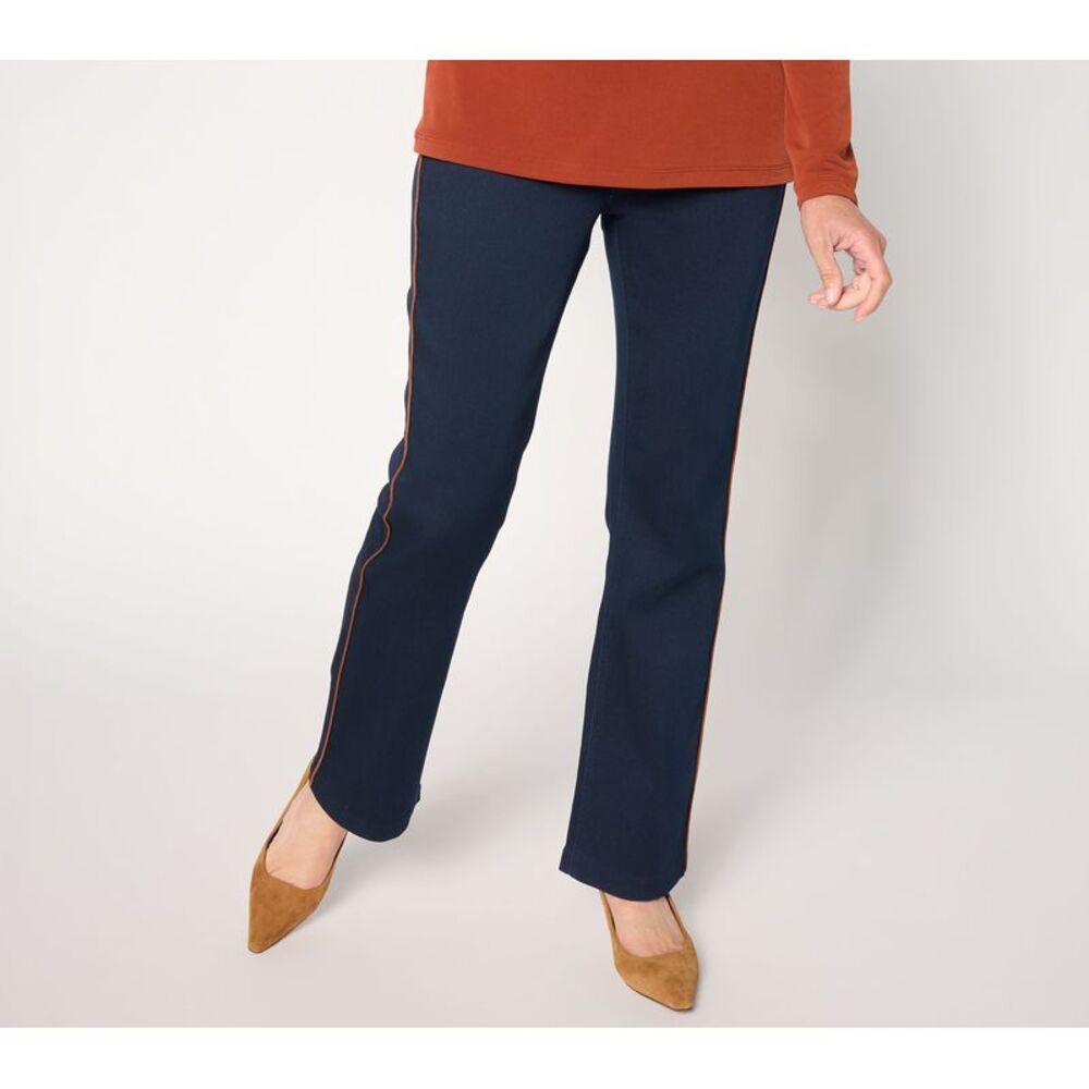 Susan Graver Women's Petite Pants 16P Soft Slim Flare Jean w Seam Blue A706021
